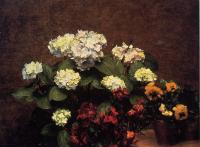 Fantin-Latour, Henri - Hydrangias, Cloves and Two Pots of Pansies